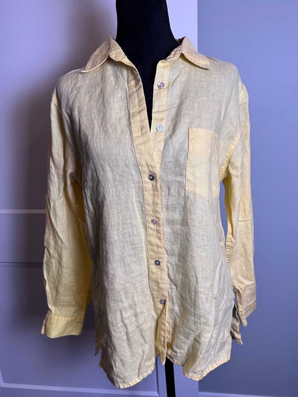 David N. Lightweight Button-Up Linen Shirt butter Yellow vintage